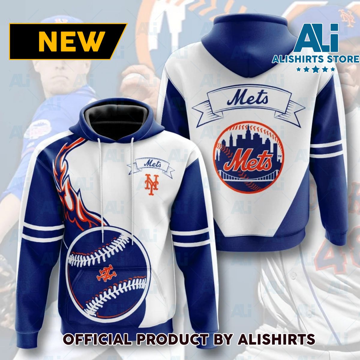 MLB New York Mets Flaming Ball Hoodie