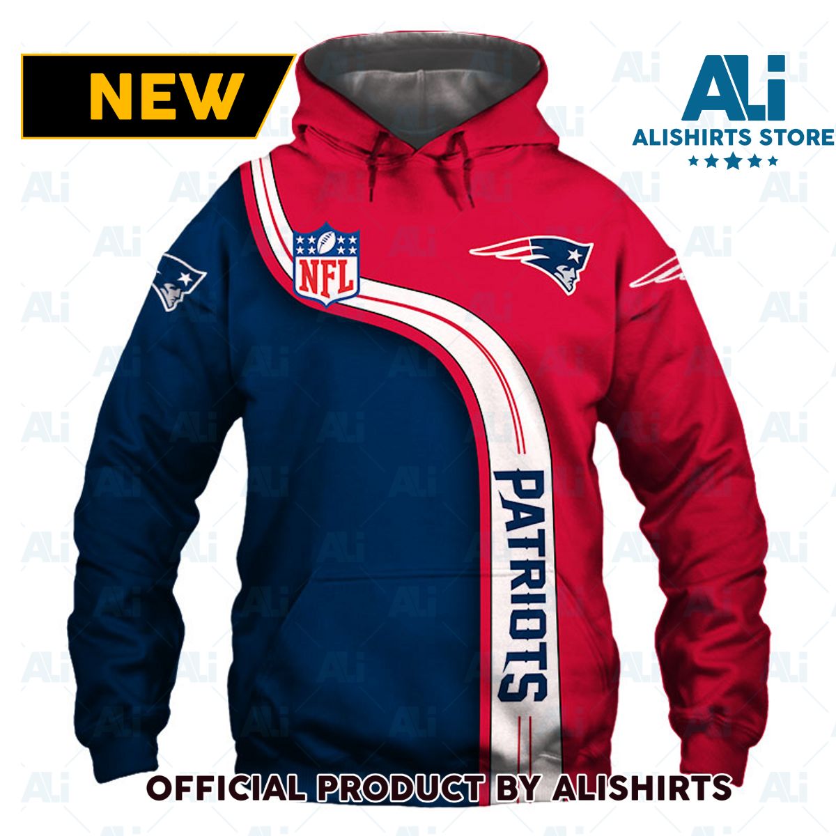 NFL New England Patriots Curve Graphic Hoodie