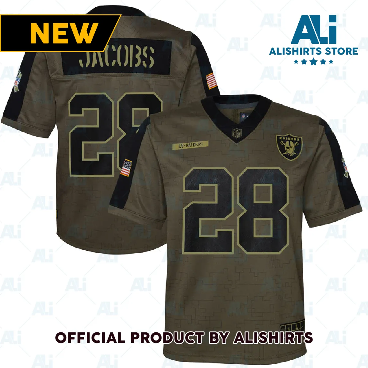 Las Vegas Raiders Josh Jacobs 2021 Salute To Service Game Jersey Olive