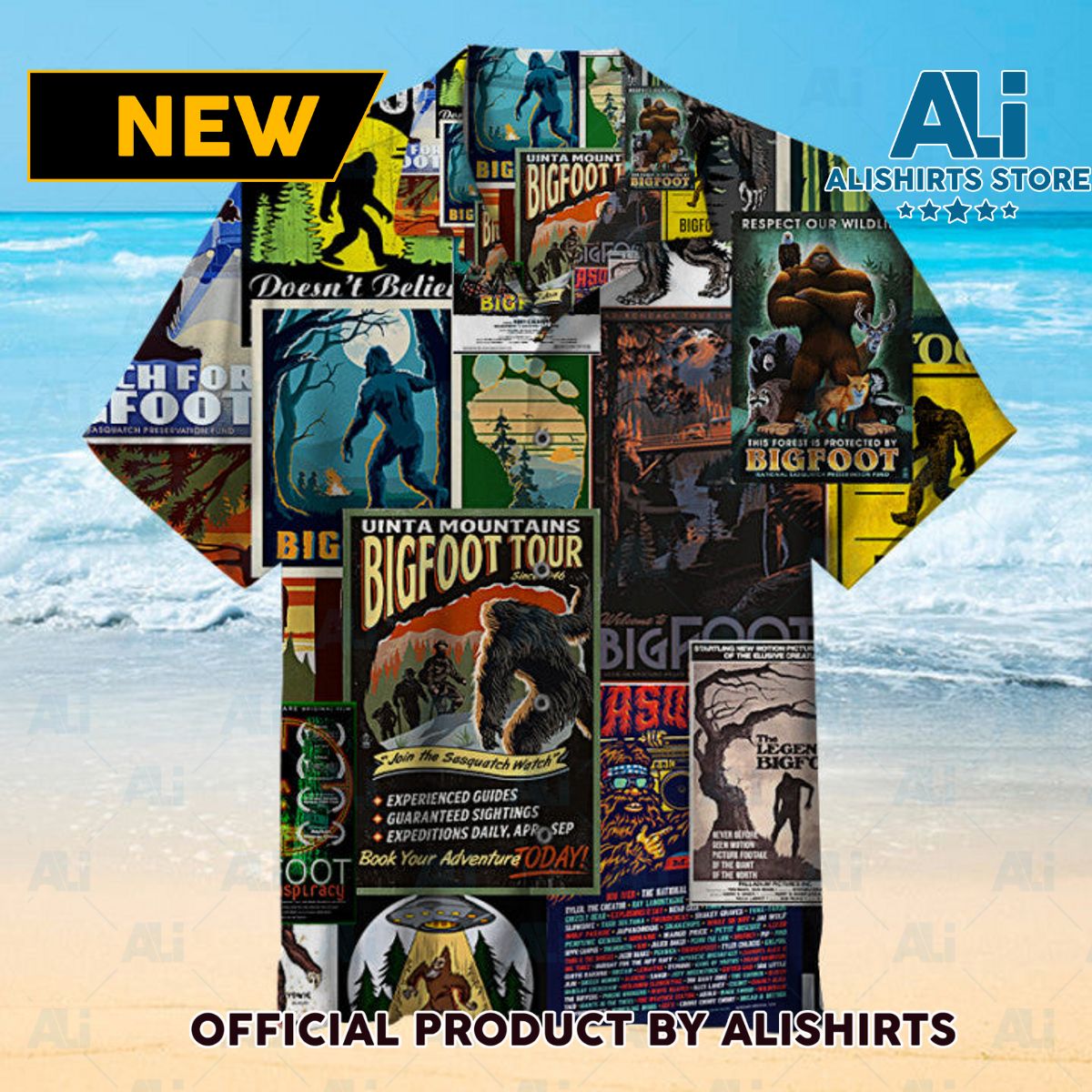 Bigfoot Poster Collage Unisex Hawaiian Shirt