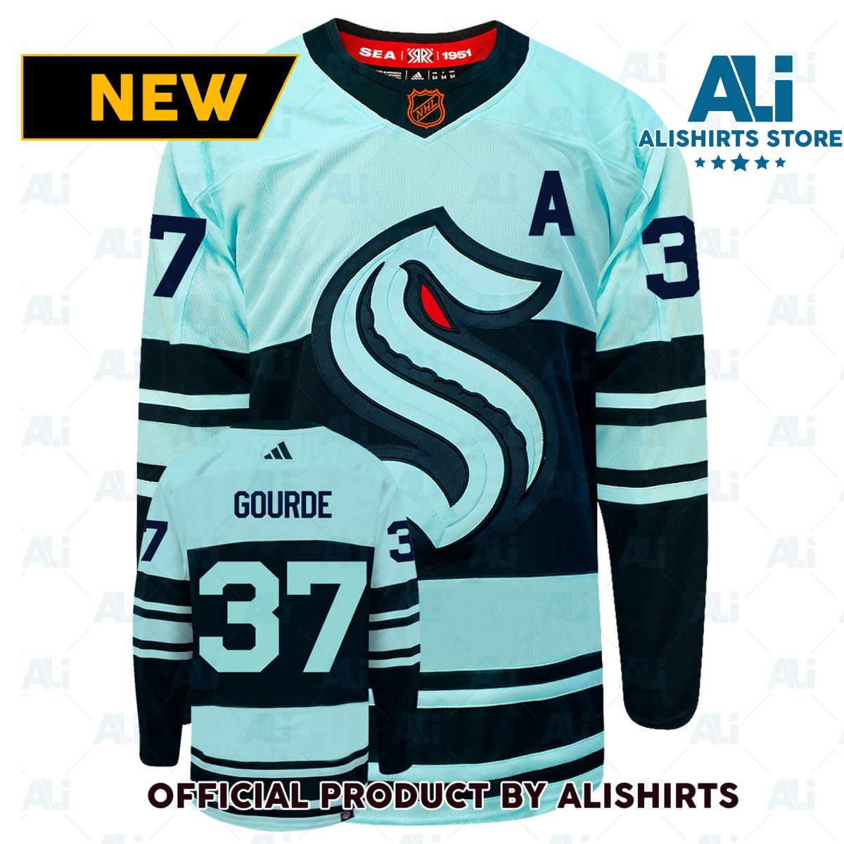 Yanni Gourde Seattle Kraken Adidas 2022 Primegreen Reverse Retro Authentic NHL Hockey Jersey
