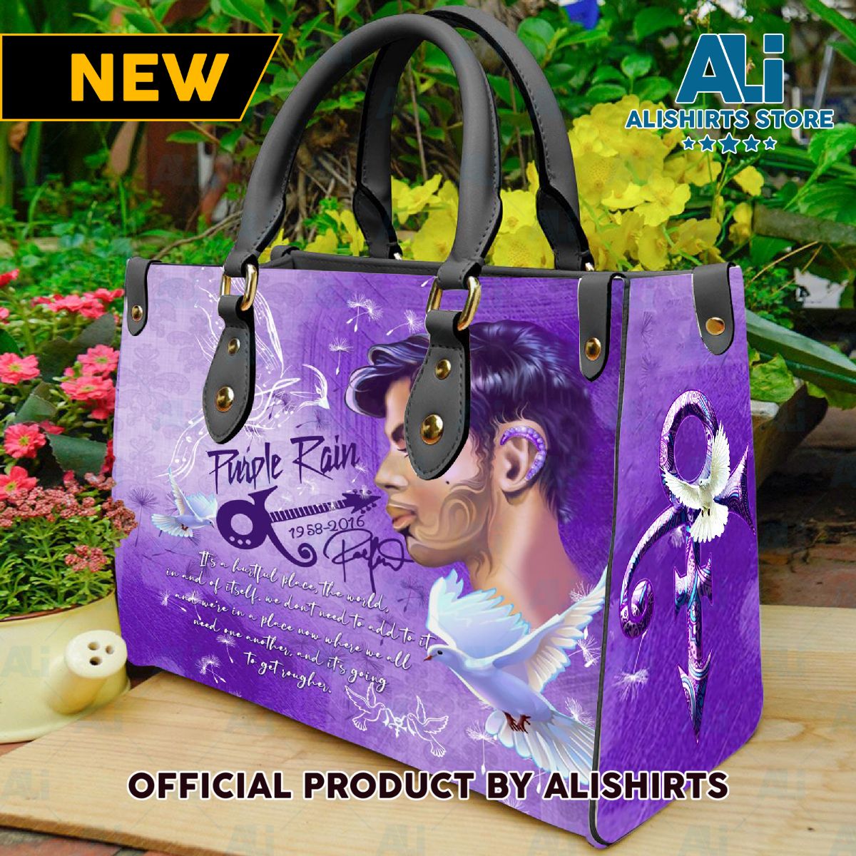 Prince Purple portrait Leather Bag