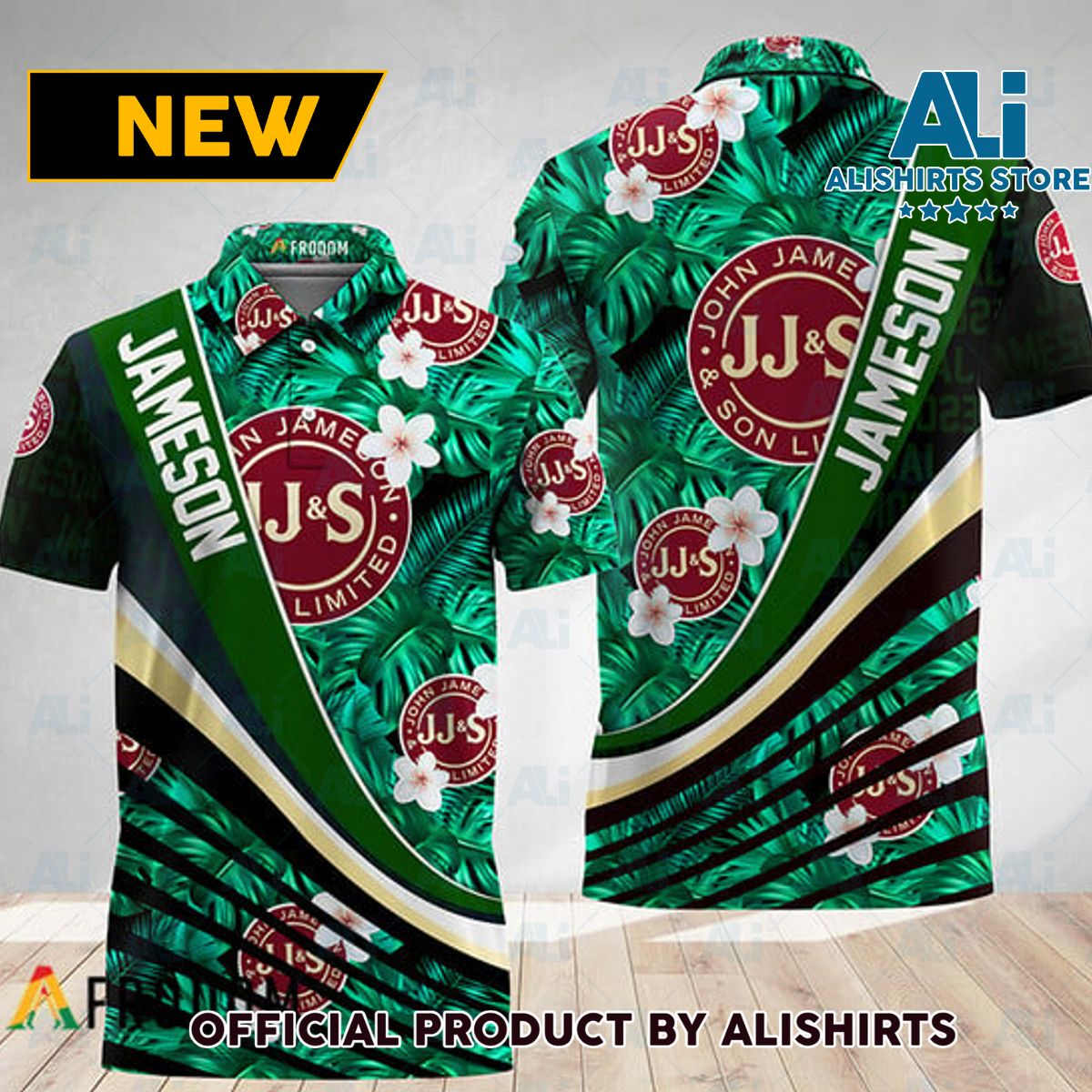 Bold Monstera Floral Aloha Jameson Whiskey Polo Shirt