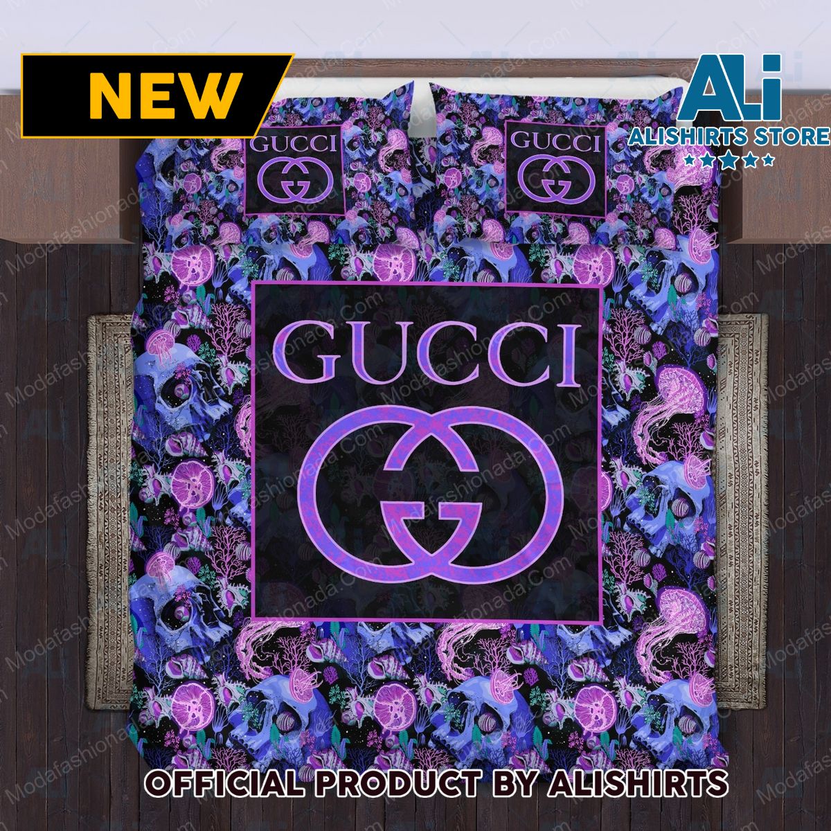 Gucci Pattern Violet Skull Bedding Sets