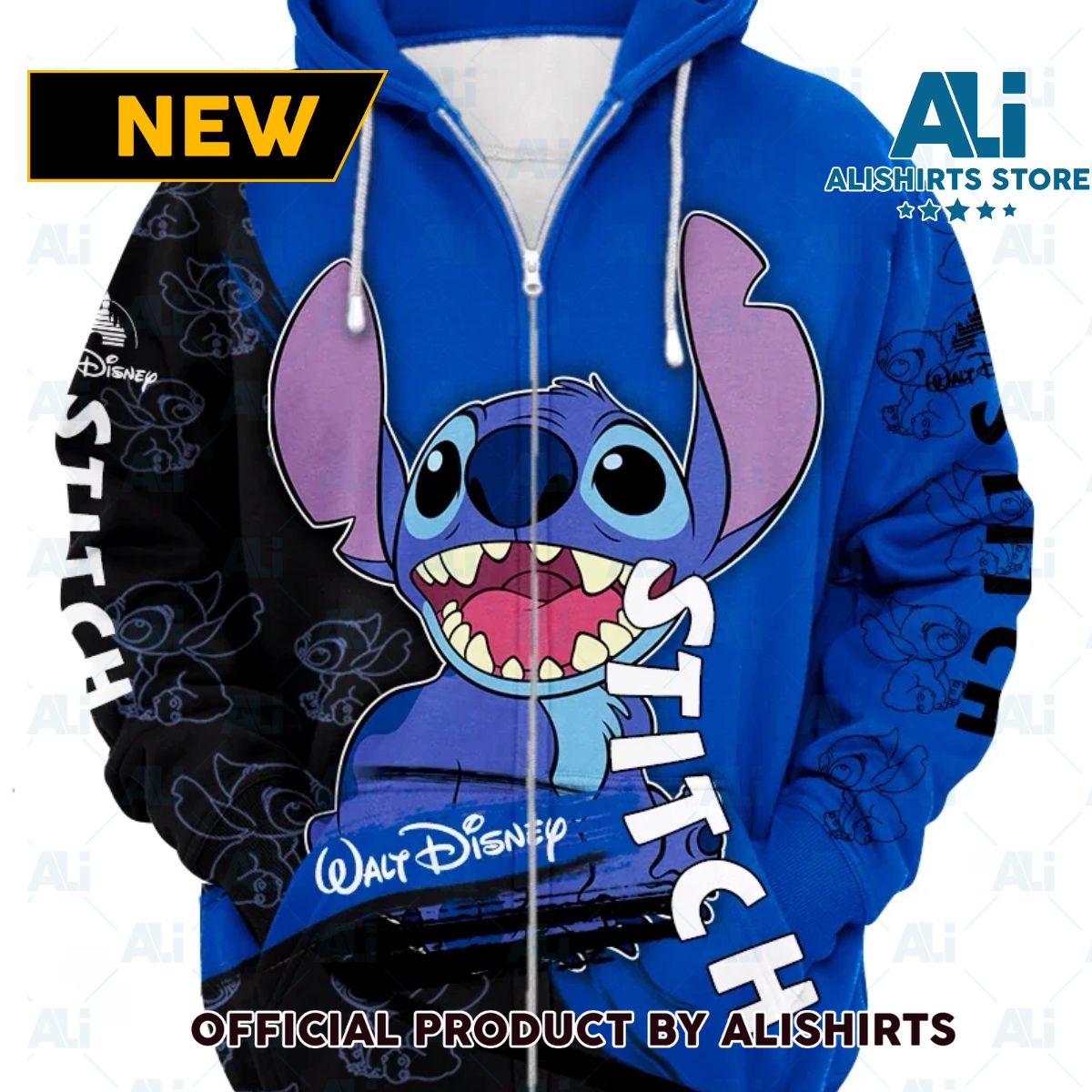 Black and Blue Stitch Zip-up Hoodie