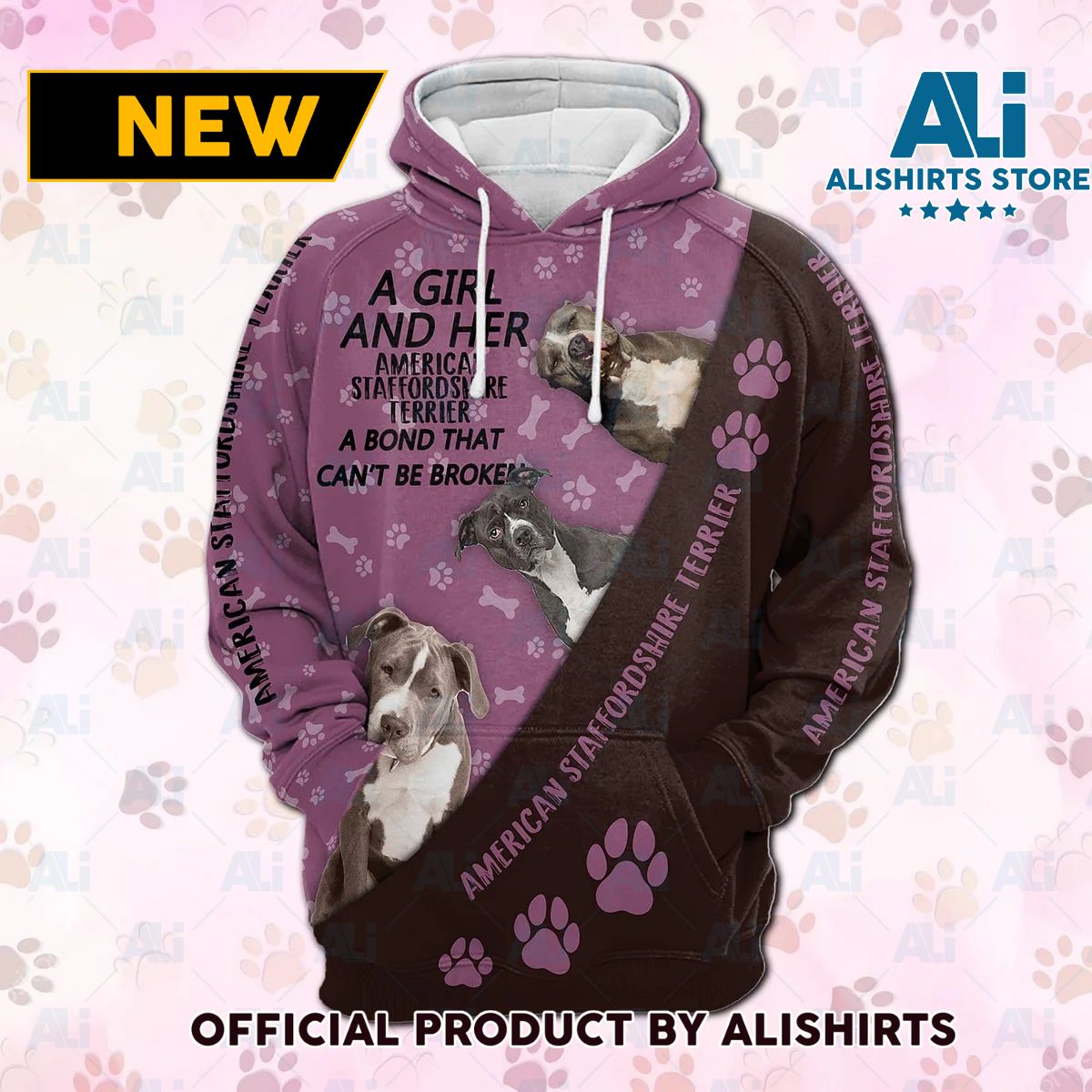 American Staffordshire Terrier A Girl And Her Dog 3D Hoodie
