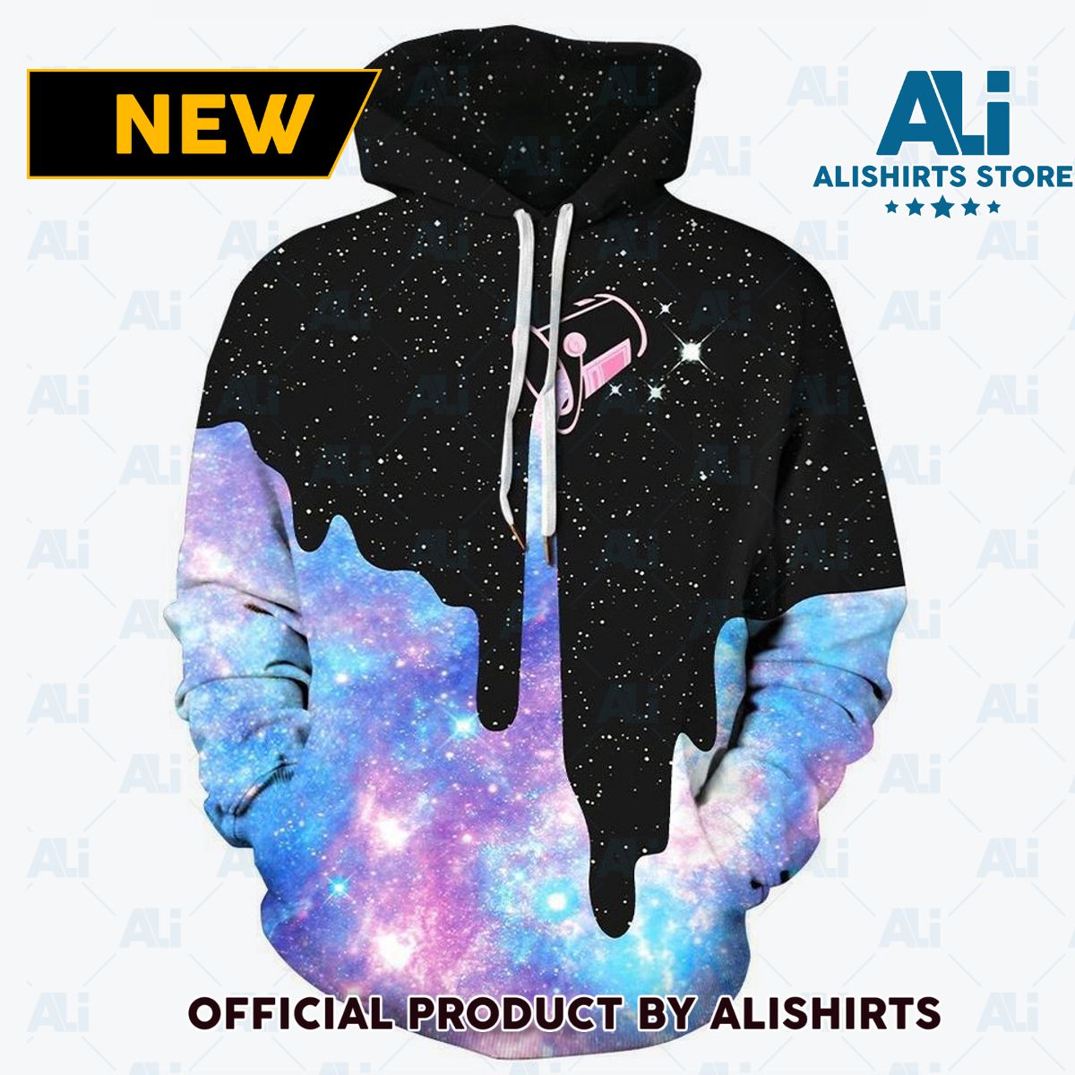 Astronauts & Starry Sky Print Drop Shoulder Hoodie