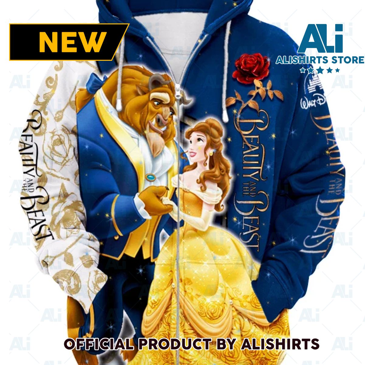 Beauty and The Beast 3D Printed Zipper Hoodie